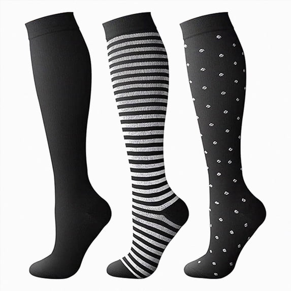 NOLDARES Compression Socks 20-30 mmHg Long Knee High Socks for Women Men Support Athletic Travel Daily Wear 3 Pairs(S035-Grey)