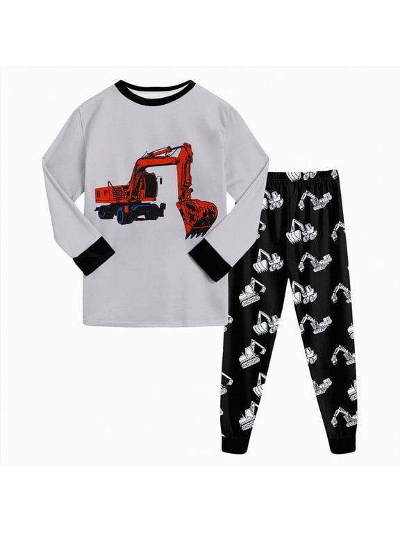 Cotton 2 Piece Pajamas Boys Long Sleeve Sets Toddler Boys Pjs Kids Sleepwear Sets,Light Gray,5-6 Y