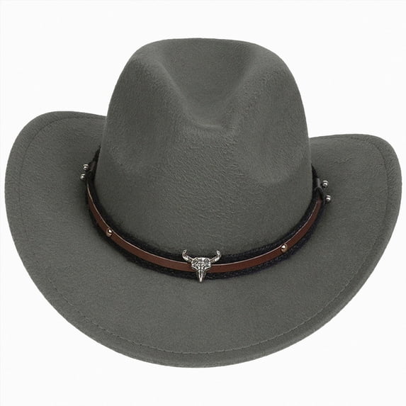 NOLDARES Cowboy Hats for Kids Vintage Wide Brim Felt Cowboy Hat Girls Cowgirl Hat with Belt Buckle(Grey,3-18 Y)
