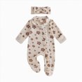 thumbnail image 1 of NOLDARES Floral Romper,Vintage Infant Jumpsuit,Bow Headband,Baby Girl Clothes Newborn Fall/Winter,A1112-Beige, 1 of 4