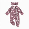 thumbnail image 1 of NOLDARES Floral Romper,Vintage Infant Jumpsuit,Bow Headband,Baby Girl Clothes Newborn Fall/Winter,A1112-Purple, 1 of 4
