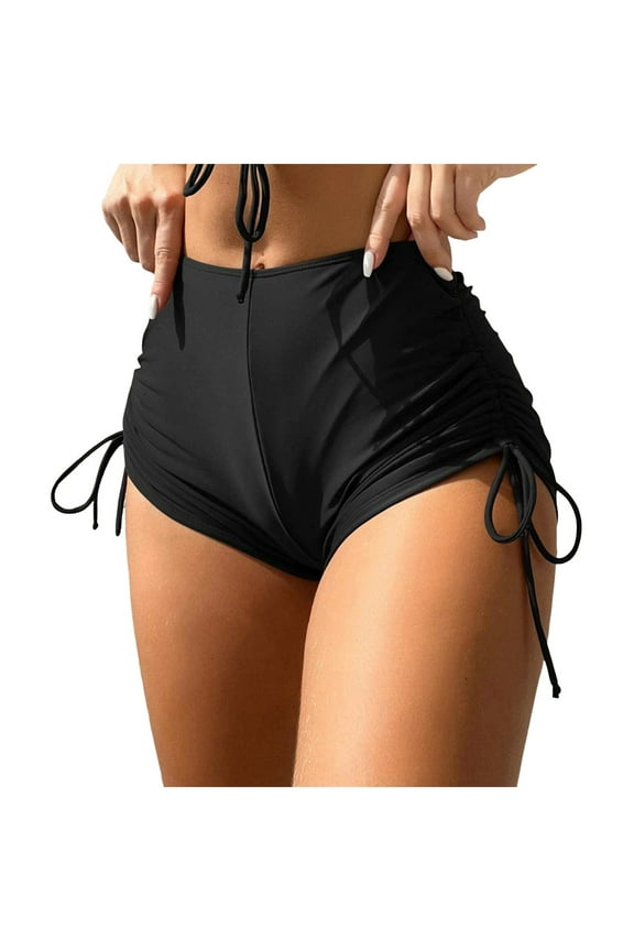 Full Coverage Ruched Bikini Bottoms - Tummy Control, Scrunch Ruffle Design(Black,XXL)