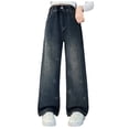 thumbnail image 1 of NOLDARES Jeans for Girls Baggy Wide Leg Ripped High Elastic Waisted Denim Pants Bow Embroidery Skater Streetwear Cute Trousers(Blue,12-14 Years), 1 of 9