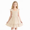 thumbnail image 1 of NOLDARES Girl's Dresses Cute Print Short Sleeve Casual Sundress for Girls 4-10 Years(Beige,11-12 Years), 1 of 4