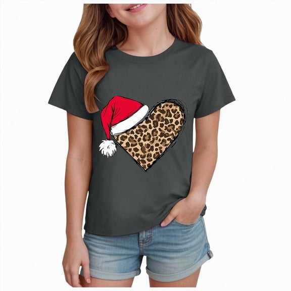 NOLDARES Girl's Short Sleeve T-Shirt Christmas Fall Casual Cute Holiday Graphic Tees Tops,A623-Dark Gray
