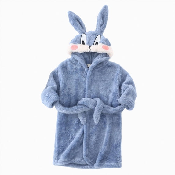 NOLDARES Girls Boys Fleece Hooded Robe Warm Sleepwear for Toddler Kids Soft Fuzzy Bathrobe Gifts,Blue,10-12 Y