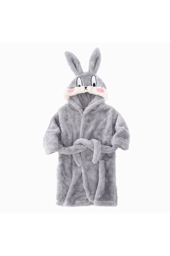 Girls Boys Fleece Hooded Robe Warm Sleepwear for Toddler Kids Soft Fuzzy Bathrobe Gifts,Grey,6-7 Y