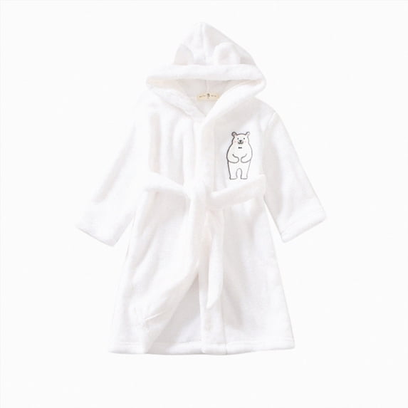 NOLDARES Girls Boys Fleece Hooded Robes Kids Warm Bath Robe for Girls Soft Fuzzy Bathrobe,White,7-8 Y