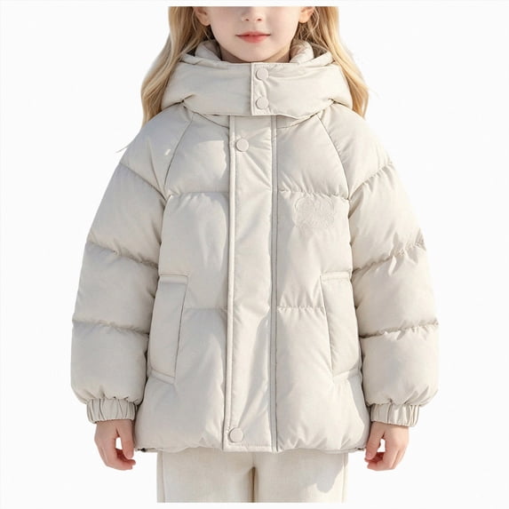 NOLDARES Girls' Boys' Hooded Puffer Jacket Winter Warm Down Ski Jacket Coat for Little & Big Kid,A048-White