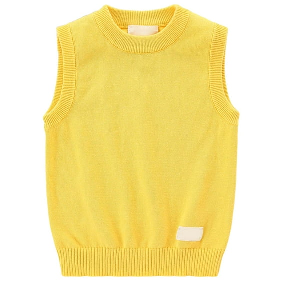 NOLDARES Girls Boys Uniform Sweater Vest Teens Kids V Neck Casual Sleeveless Knit Vest Slim Fit Fall Winter Trendy Clothes(Yellow,9-10 Years)