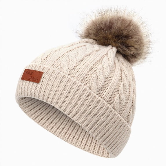 NOLDARES Girls Boys Winter Hat Children's Warm Knitted Earflaps Beanie with Pom Pom Thicken Fleece Lining Cap for Kids(K166-Khaki)