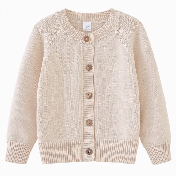 NOLDARES Girls Cardigan Sweater School Uniforms Toddler Long Sleeve Button Knit Solid Sweaters Tops(Beige,5-6 Y)