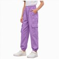 thumbnail image 1 of NOLDARES Girls Cargo Pants Wide Leg Streetwear Kids Pants with Pockets Trendy Jogger Trousers(Purple,9-10 Y), 1 of 4