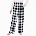 thumbnail image 1 of NOLDARES Girls Checkered Pants Wide Leg Kid Drawstring Baggy Sweatpant Elastic Waist Straight Trouser with Pocket(Black,6-7 Years), 1 of 4