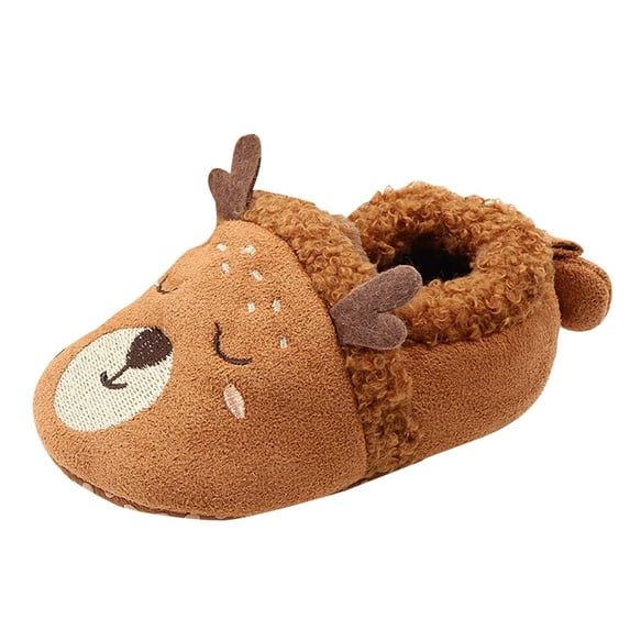 NOLDARES Girls Cute Cartoon Slippers with Memory Foam Kids Plush Warm Winter House Shoes(Brown,6)