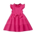 thumbnail image 1 of NOLDARES Girls Dress Casual Color Ruffle Bow Sleeveless Cute Girls Outfit with Back Elastic String for Holiday Daily(Hot Pink,8-9 Years), 1 of 9