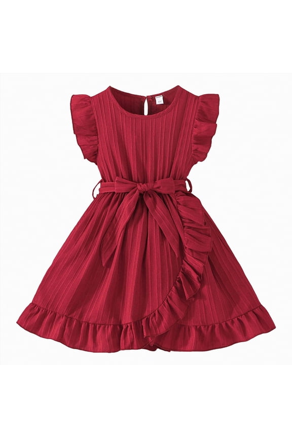 Girls Dress Toddler Kids Flutter Sleeve Summer Dresses Swing Casual Sundress Party Playwear Holiday Clothes(Red,7-8 Years)