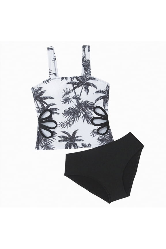 Girls High Waist Swimsuit Two Piece Ruffle Trim Bikini Set Cute Summer Swimwear with Adjustable Straps(Black,8-9 Years)