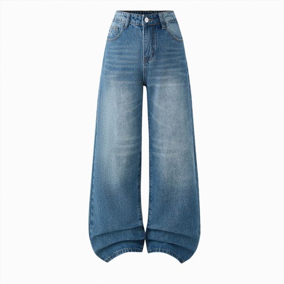 NOLDARES Girls Jeans Baggy Wide Leg Jeans for Kids Cute Denim Pants | Loose Fit, Elastic High Waisted, Trendy Y2K Streetwear(L117-Blue)