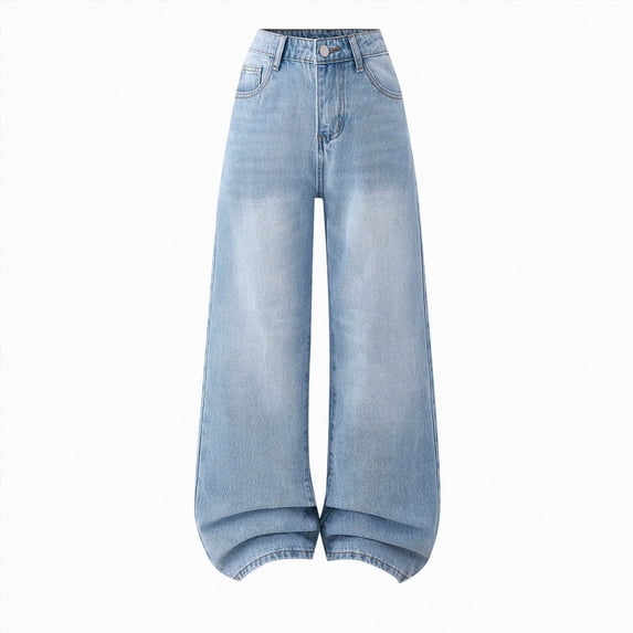 NOLDARES Girls Jeans Baggy Wide Leg Jeans for Kids Cute Denim Pants | Loose Fit, Elastic High Waisted, Trendy Y2K Streetwear(L117-Light Blue)
