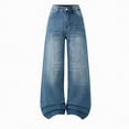 thumbnail image 1 of NOLDARES Girls Jeans Denim Elastic High Waisted Wide Leg Baggy Cargo Pants with Pockets 7-14 Years(Blue,14-15 Years), 1 of 4
