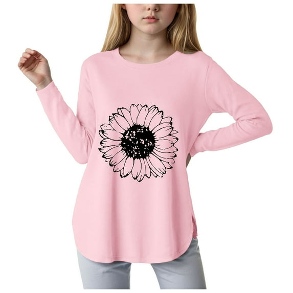 NOLDARES Girls Long Sleeve Shirts Soft Cotton Long-Sleeve T-Shirts Tagless Basic Tees for Teen Girls Youth(Pink,11-12 Years)