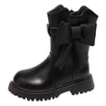 thumbnail image 1 of NOLDARES Girls Mid Calf Boots Cute Round Toe Bow Zipper Riding Boots for Toddlers Little Kids Big Kids W225-Black, 1 of 7