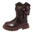 thumbnail image 1 of NOLDARES Girls Mid Calf Boots Cute Round Toe Bow Zipper Riding Boots for Toddlers Little Kids Big Kids W225-Brown, 1 of 7
