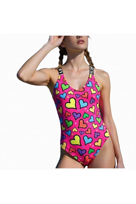 Girls One Piece Swimsuit Quick Dry Swimwear with Crossback Adjustable Straps Beach Bathing Suit(Hot Pink,10-11 Years)