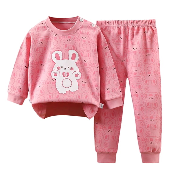 NOLDARES Girls Pajamas Kids Baby Long Sleeve Cartoon Tops Pants Sleepwear Set 2Pcs Baby Girl Outfits(Pink,12-18 Months)