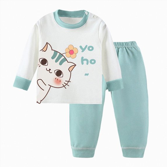 NOLDARES Girls Pajamas Long Sleeve 2 Piece Nightwear Set with Printed Kids Sleepwear PJs Loungewear(S311-Light Green)