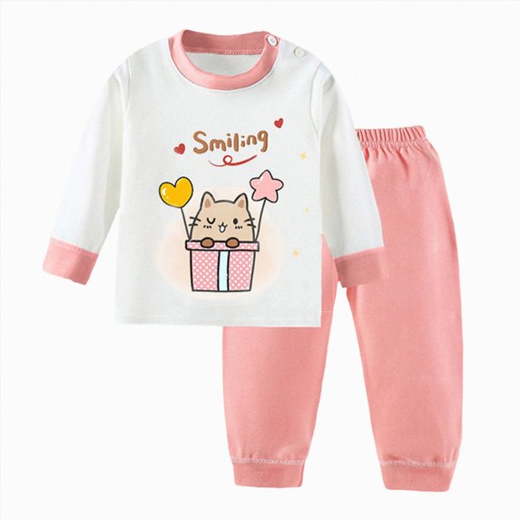 NOLDARES Girls Pajamas Long Sleeve 2 Piece Nightwear Set with Printed Kids Sleepwear PJs Loungewear(S311-Pink)