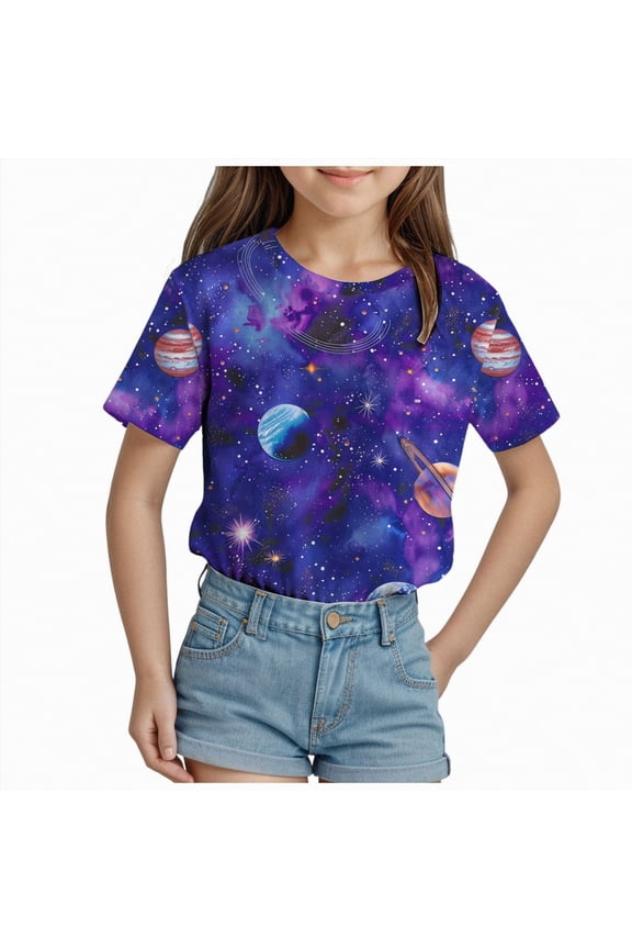 Girls Pleated Ruffle Short Sleeve Shirts Kids Summer Crewneck T-Shirts Fashion Tops Tees 5-14 Years(Purple,3-4 Years)