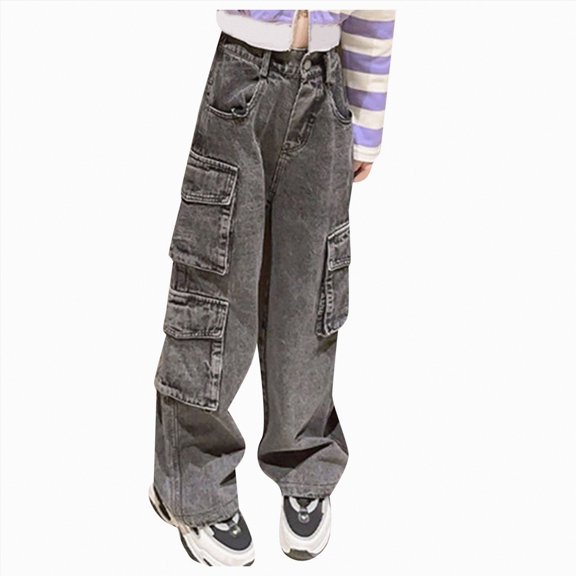 NOLDARES Girls Pocket Stretch Bootcut Fit Denim Jean, Zipper Fly & Button Closure(Grey,150)