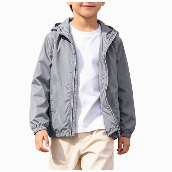 NOLDARES Girls Rain Jacket Lightweight Windbreaker Jacket Kids Waterproof Outerwear Raincoat with Hood(Grey,7-8 Years)