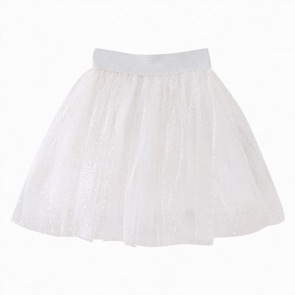 NOLDARES Girls Sequin Skirts Toddler Cute Skirt Tulle Dance Skirts Girls Birthday Fashion Clothes(White,8-9 Years)