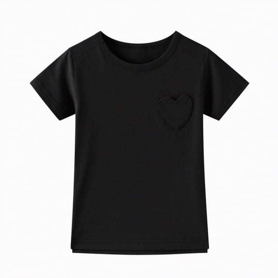 NOLDARES Girls Short Sleeve T Shirts Kids Summer Crewneck Tops Basic Tees(Black,4-5 Years)