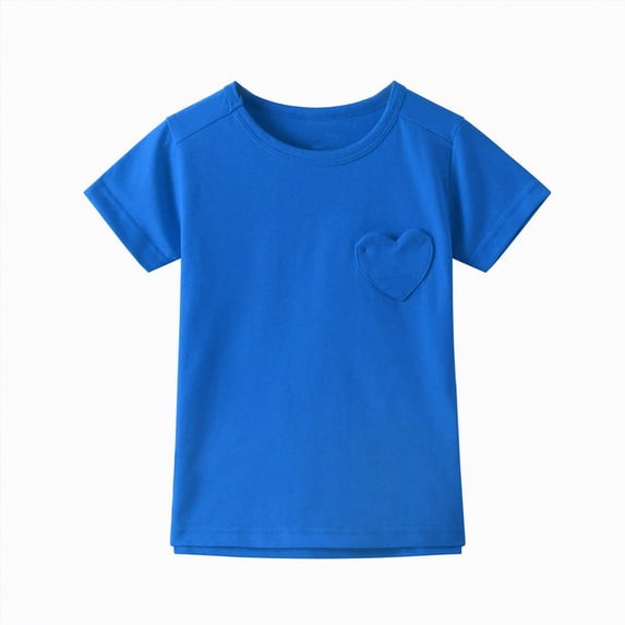 NOLDARES Girls Short Sleeve T Shirts Kids Summer Crewneck Tops Basic Tees(Blue,8-9 Years)