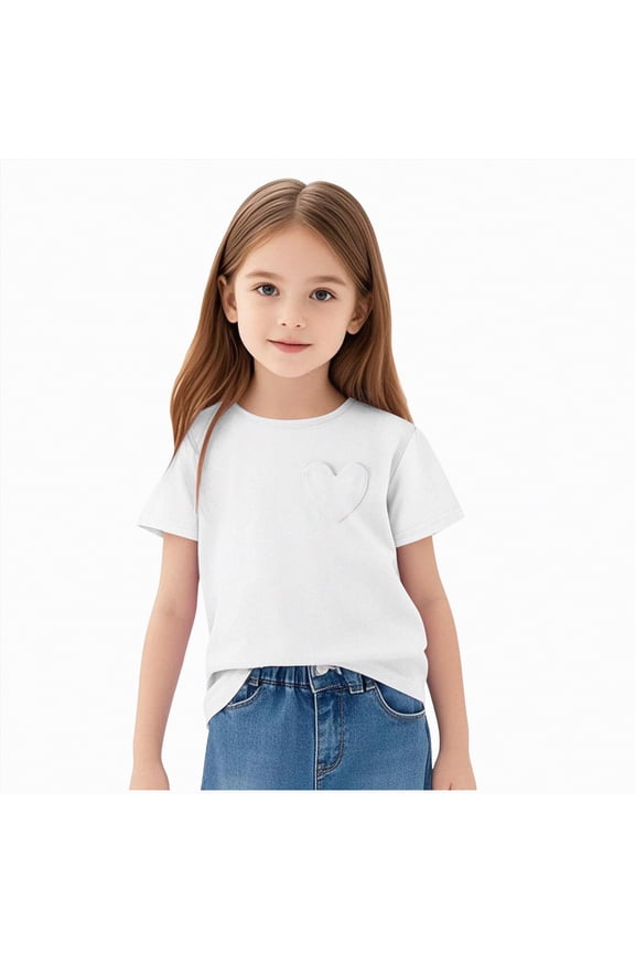Girls Short Sleeve T Shirts Kids Summer Crewneck Tops Basic Tees(White,2-3 Years)
