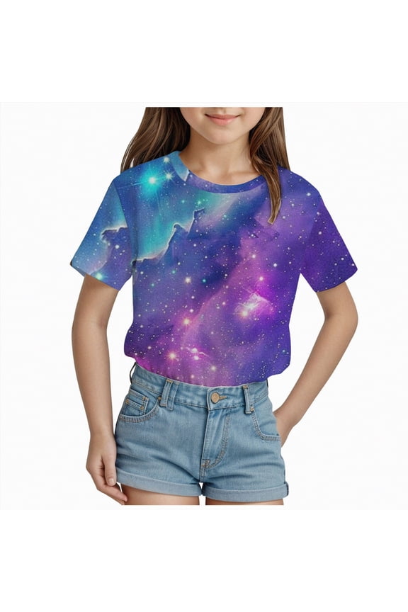 Girls Short Sleeve T Shirts Kids Summer Tops Trendy Crewneck Basic Tees 5-14 Years(Purple,3-4 Years)