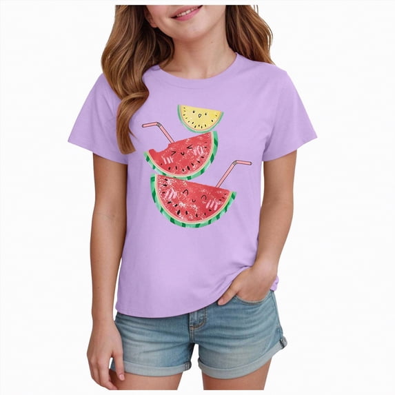 NOLDARES Girls Summer T Shirts Loose Curved Hem Short Sleeve Shirt Athletic Casual Tops Tees 4-14 Years(Light Purple,13-14 Years)