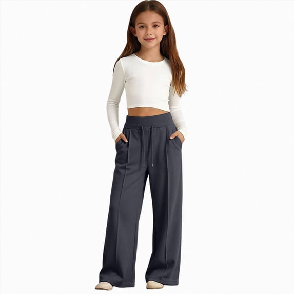 NOLDARES Girls Sweatpants Straight Leg Baggy Drawstring Sweatpants for Girls Kids Solid Athletic Trackpants(W109-Dark Gray)