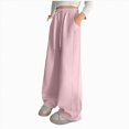 thumbnail image 1 of NOLDARES Girls Wide Leg Sweatpants Drawstring Waist, Baggy Kids Pants, Loose Joggers, Pockets, Soft, Fall, Winter(W115-Pink), 1 of 8