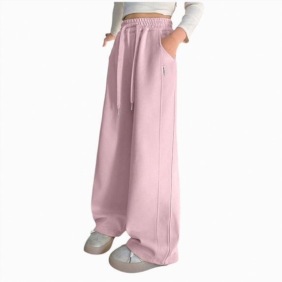 NOLDARES Girls Wide Leg Sweatpants Drawstring Waist, Baggy Kids Pants, Loose Joggers, Pockets, Soft, Fall, Winter(W115-Pink)