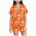 thumbnail image 1 of NOLDARES Halloween Girls Pajamas Set Ghost Pumpkin Print Short Sleeve Button Down 2 Piece Loungewear Sets Sleepwear,Orange,2-3 Y, 1 of 6