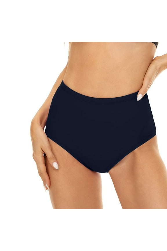 High-Waisted Bikini Bottoms - Tummy Control Full Coverage Swim Shorts(Navy,XL)