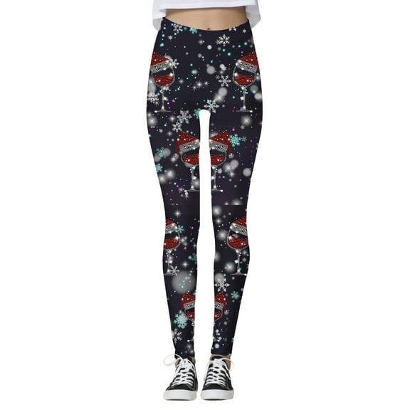NOLDARES High Waisted Novelty Christmas Holiday Print Leggings for Women(Z5-Light Blue,L)