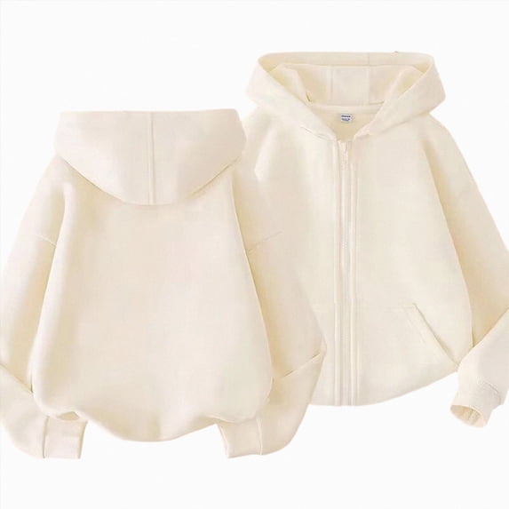 NOLDARES Hooded Jacket for Boys and Girls Full Zip Ultra Soft Sherpa Fleece Hoodie Sweatshirt for Kids School Hooded Outerwear(M125-Beige)