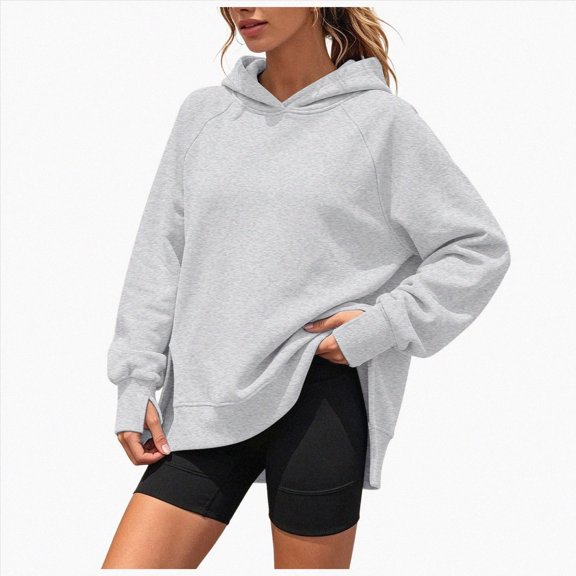 NOLDARES Hoodies for Women Fall Winter Casual Sweatshirts Oversized Lightweight Cute Hooded Pullover with Pockets(W119-Light Gray)