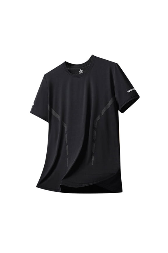 Ice Silk Round Neck T-Shirt- Silk Shirts for Men Gym Quick Dry Short Sleeve Polo Cooling Shirts(Black,M)